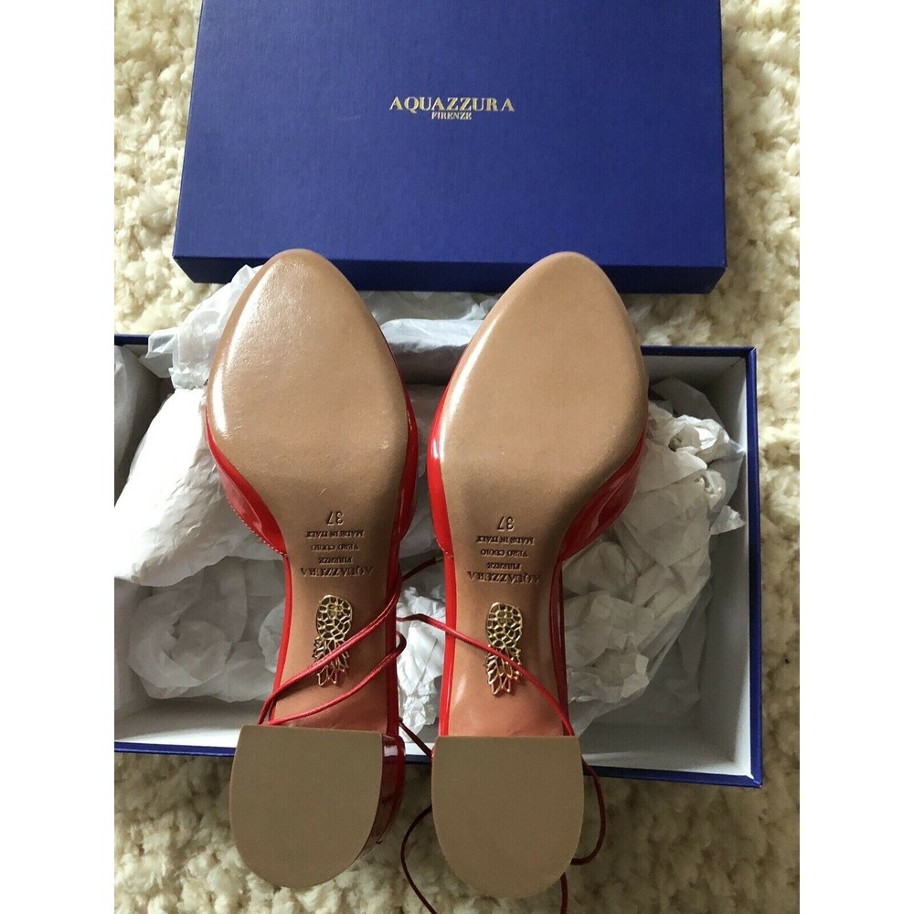 $500+ NIB Aquazzura Alexa Red Patent Leather Block Heel Pumps Shoes Italy/37 - Picture 6 of 11